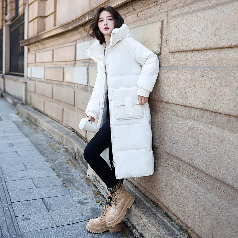 Female Hooded Cotton Down Jackets Fluff Clothing Outerwear Long Winter Maxi Long Women Coat Casual Loose Overcoat Jacket Parka
