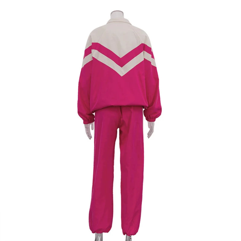 Spring Autumn Street Jumper Two Piece Set Women Long Sleeve Zipper Jacket+Patchwork Hip-Hop Sports Pant Suit Loose Women Outfit