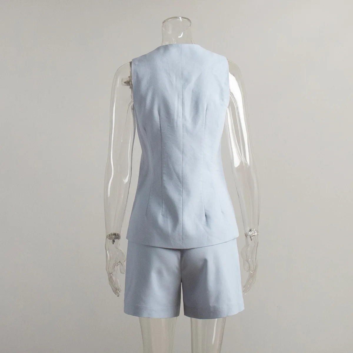 Cotton Linen Vest Shorts Outfit Spring Women Single Breasted Sleeveless Tank Top+High Waist Loose Button Shorts Two Piece Set