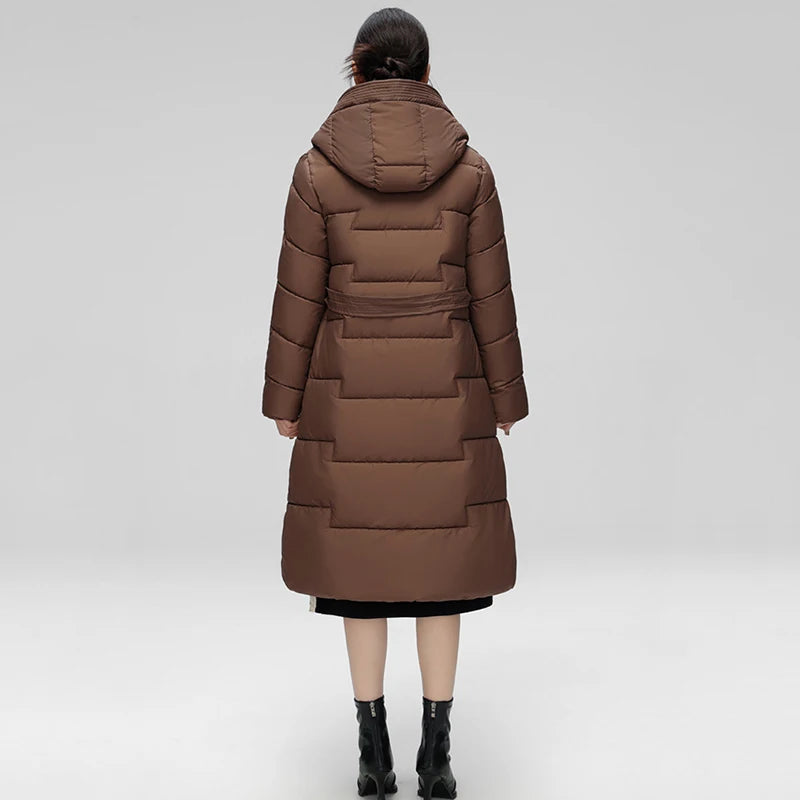 Winter Fashion Casual Windproof Down Coats Women Medium Long Styles Cotton Padded Jacket White Duck Down Puffer Hoodies Jackets