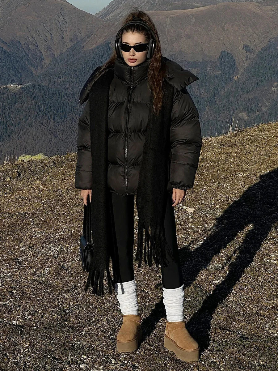 Winter 90 White Duck Down Thick Parka Coat Women Long Sleeve Padded Jacket Female Warm Zipper Casual Coat Hooded Pocket Jacket