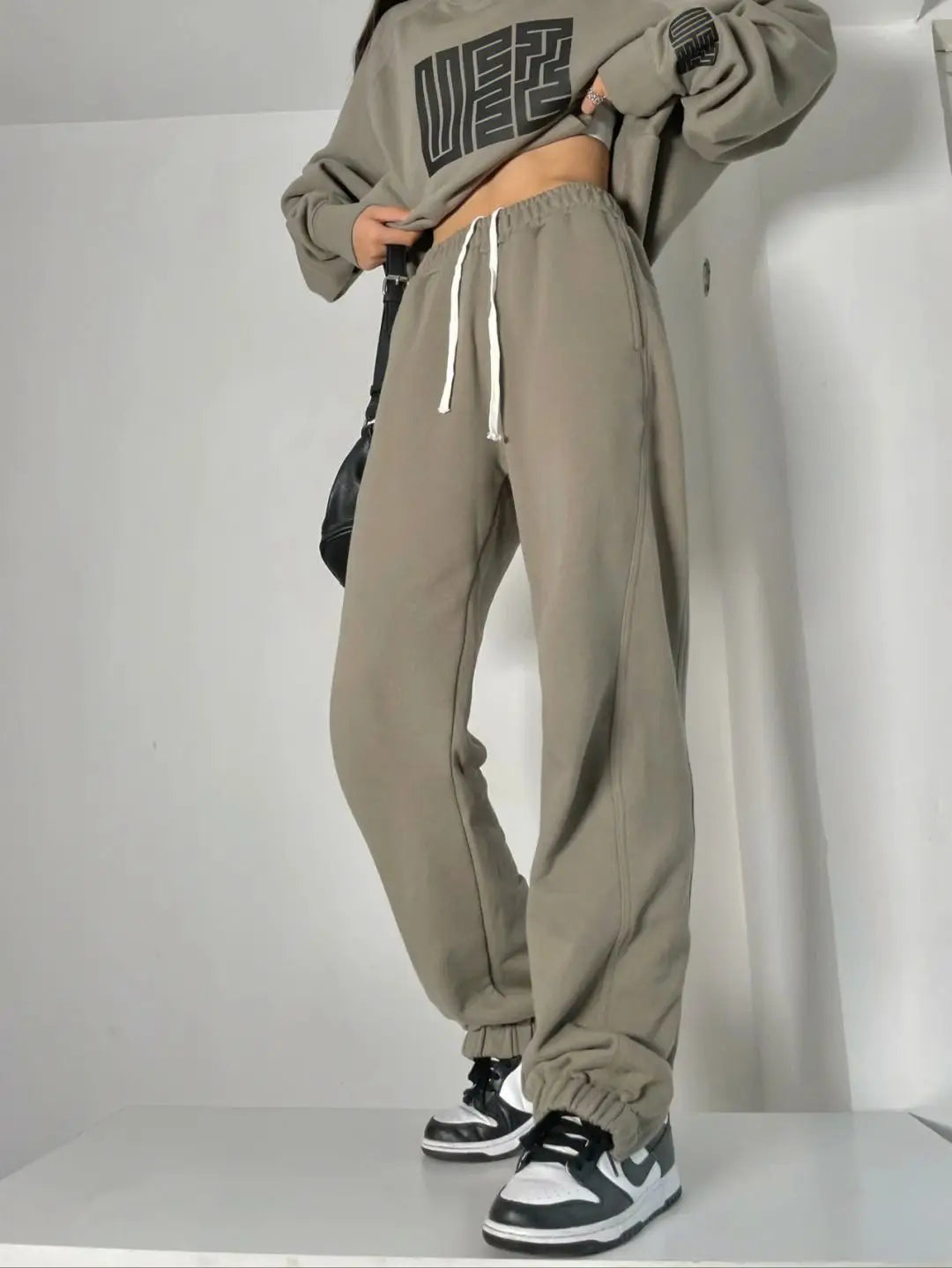 Spring Autumn Hooded Long Sleeved Sweatshirts+High Waist Drawstring Wide Leg Pants Autumn Female Streetwear Jogger Two Piece Set