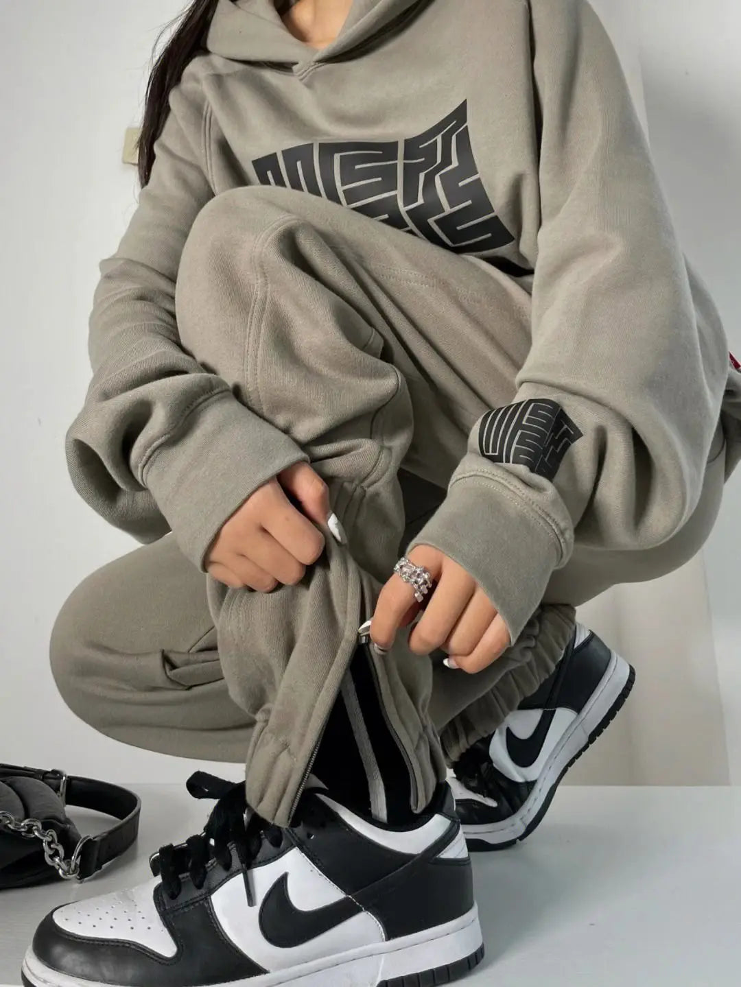 Spring Autumn Hooded Long Sleeved Sweatshirts+High Waist Drawstring Wide Leg Pants Autumn Female Streetwear Jogger Two Piece Set