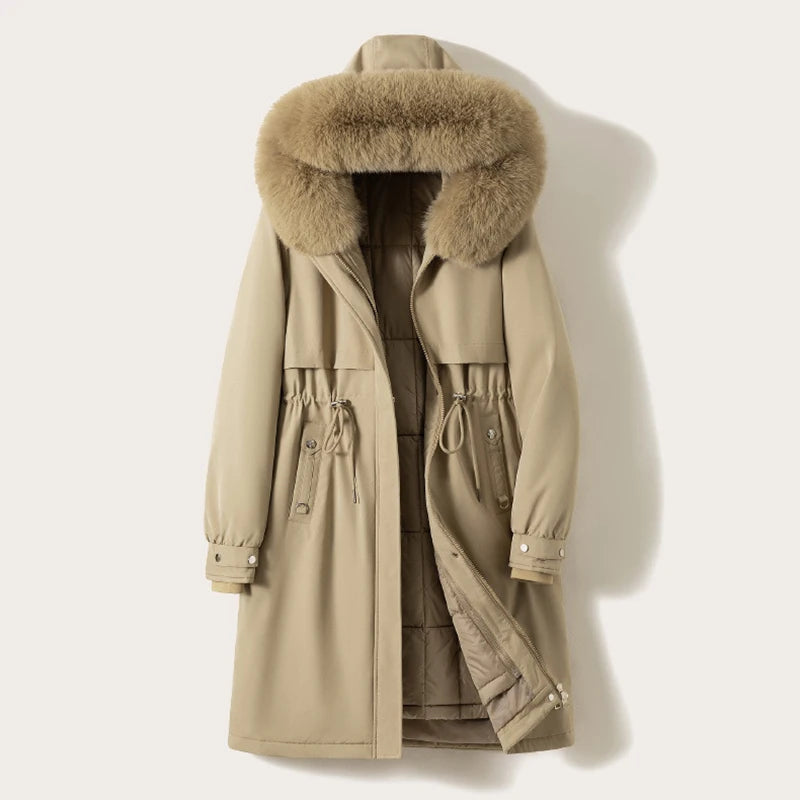 Winter Wool Liner Hooded Jacket Fur Collar Warm Thick Snow Wear Oversize Padded Parka Women Loose Long Coat Jacket Parka Clothes