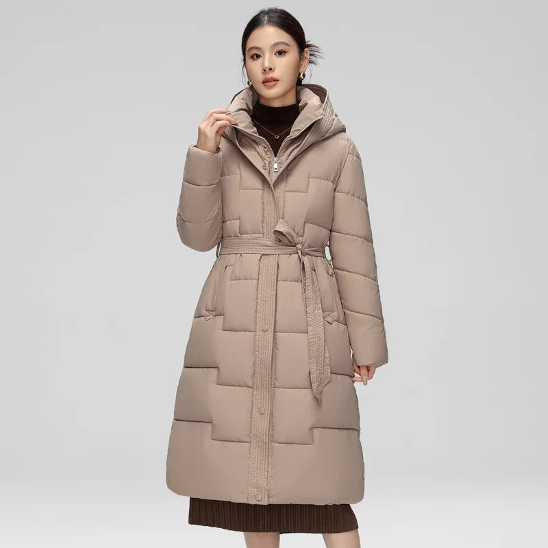 Winter Fashion Casual Windproof Down Coats Women Medium Long Styles Cotton Padded Jacket White Duck Down Puffer Hoodies Jackets