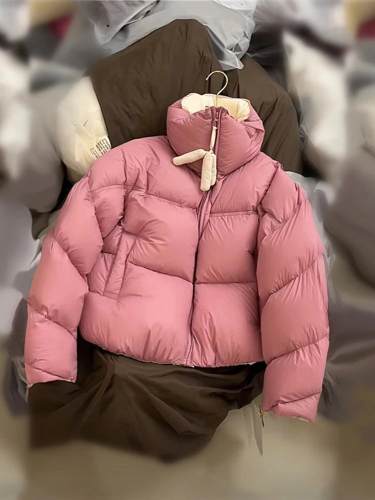 Winter Women Warm Down Jacket Stand Collar Windproof Short Jacket Thicken Fashion 90 White Duck Down Loose Parkas Coat Outwear