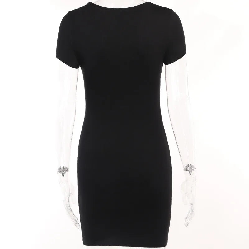 Female One Piece Outfits Dress O-Neck Summer Dress For Women Clothing 2024 Short Sleeve Mini Sexy Streetwear Hollow Out Dresses