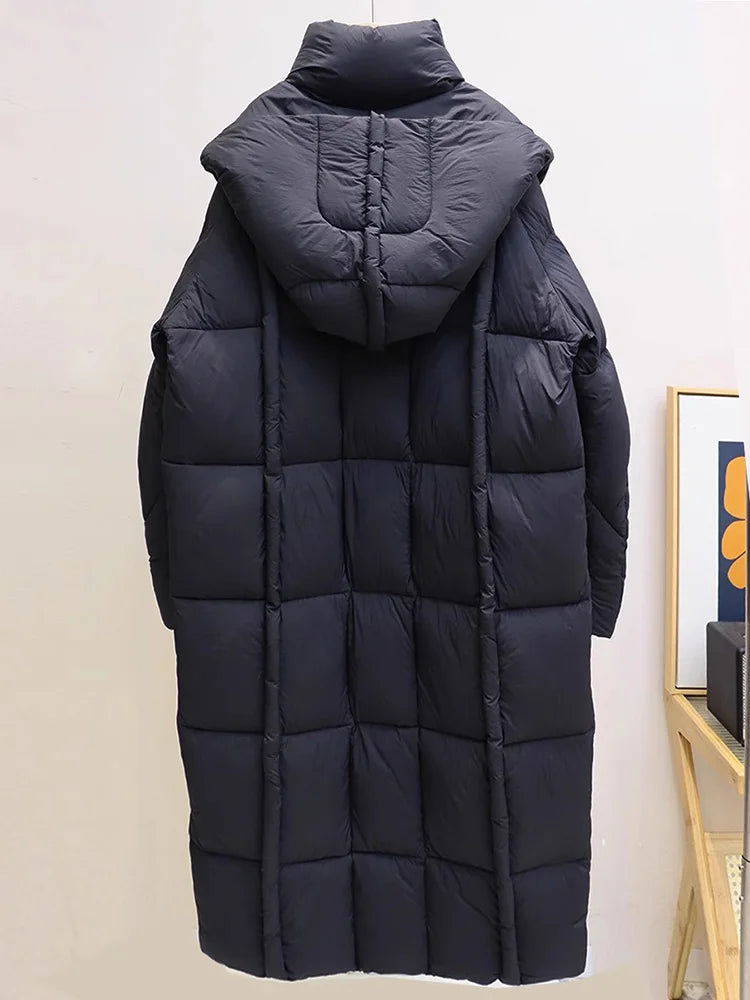 Winter 90 White Duck Down Long Hooded Down Jacket for Women Maillard -15° Thick Warm High-quality Solid Knee Length Down Jacket