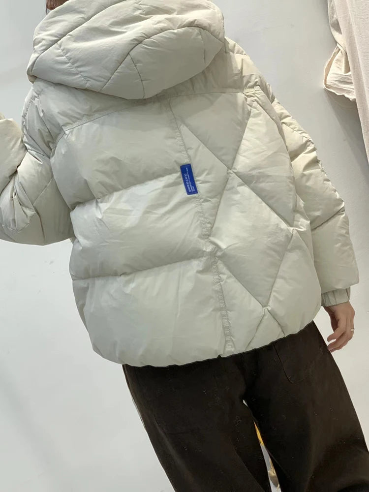 New Winter Hooded Versatile Short Down Coats Women White Duck Down Jacket Thickened Warm Puffer Jacket Loose Over Size Outwear
