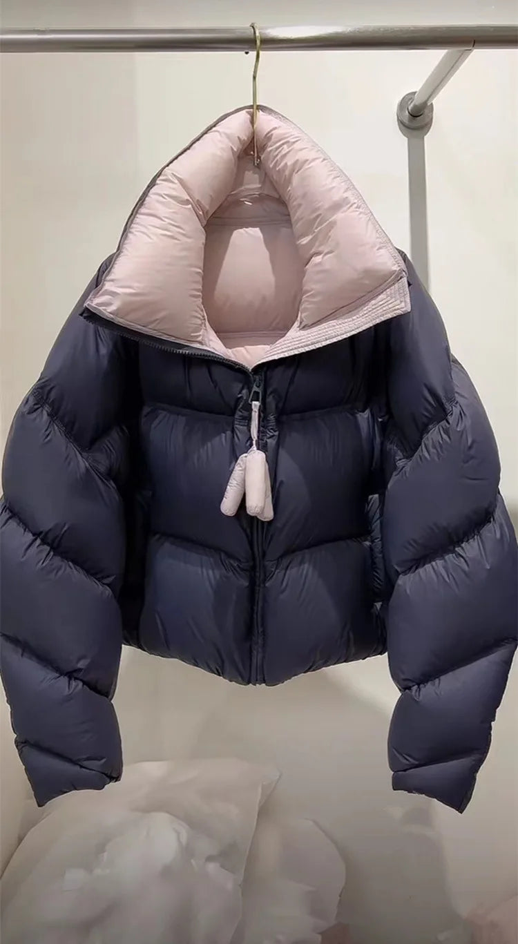 Winter Women Warm Down Jacket Stand Collar Windproof Short Jacket Thicken Fashion 90 White Duck Down Loose Parkas Coat Outwear