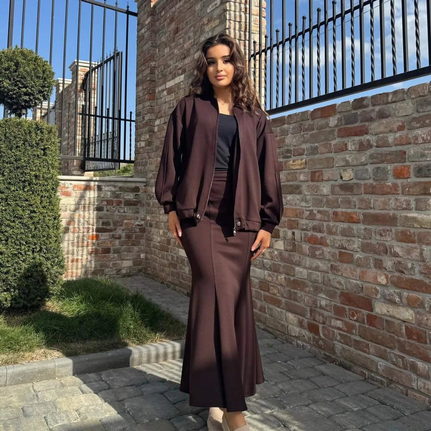 Spring Autumn Casual Two-Piece Set Women Jacket Slim Fit Fish Tail Wrapped Skirt Minimalist Retro Elegant High Waist Skirt Suit