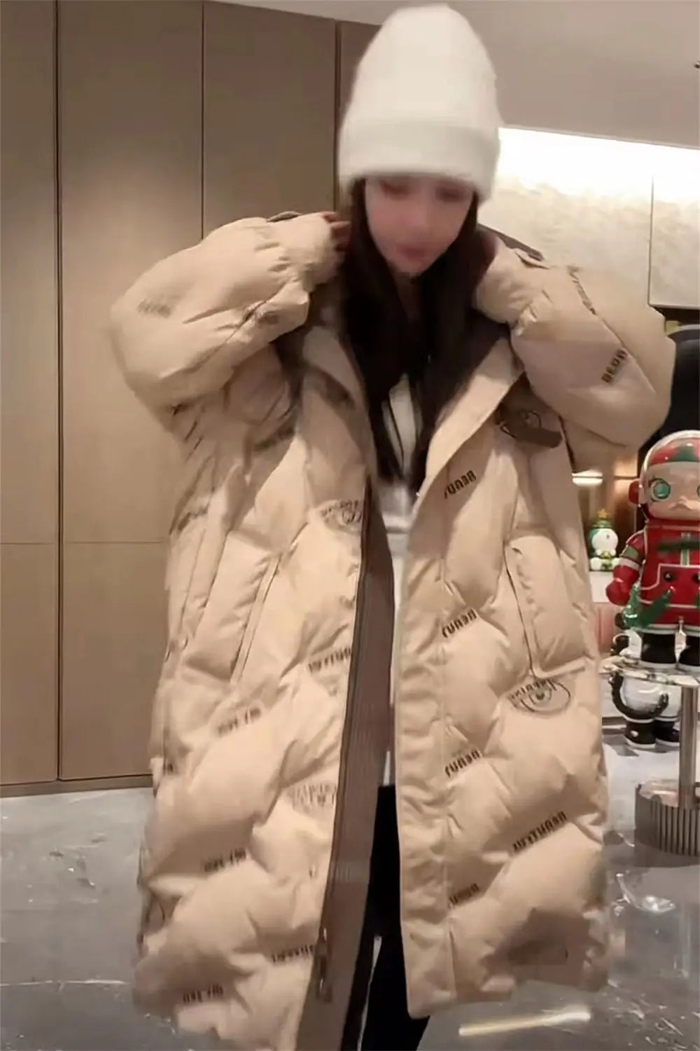 Winter Long White Duck Down Hooded Cotton Down Jackets New Thickened Warm Cotton Coat Fashion Loose Long Sleeves Parkas Jacket