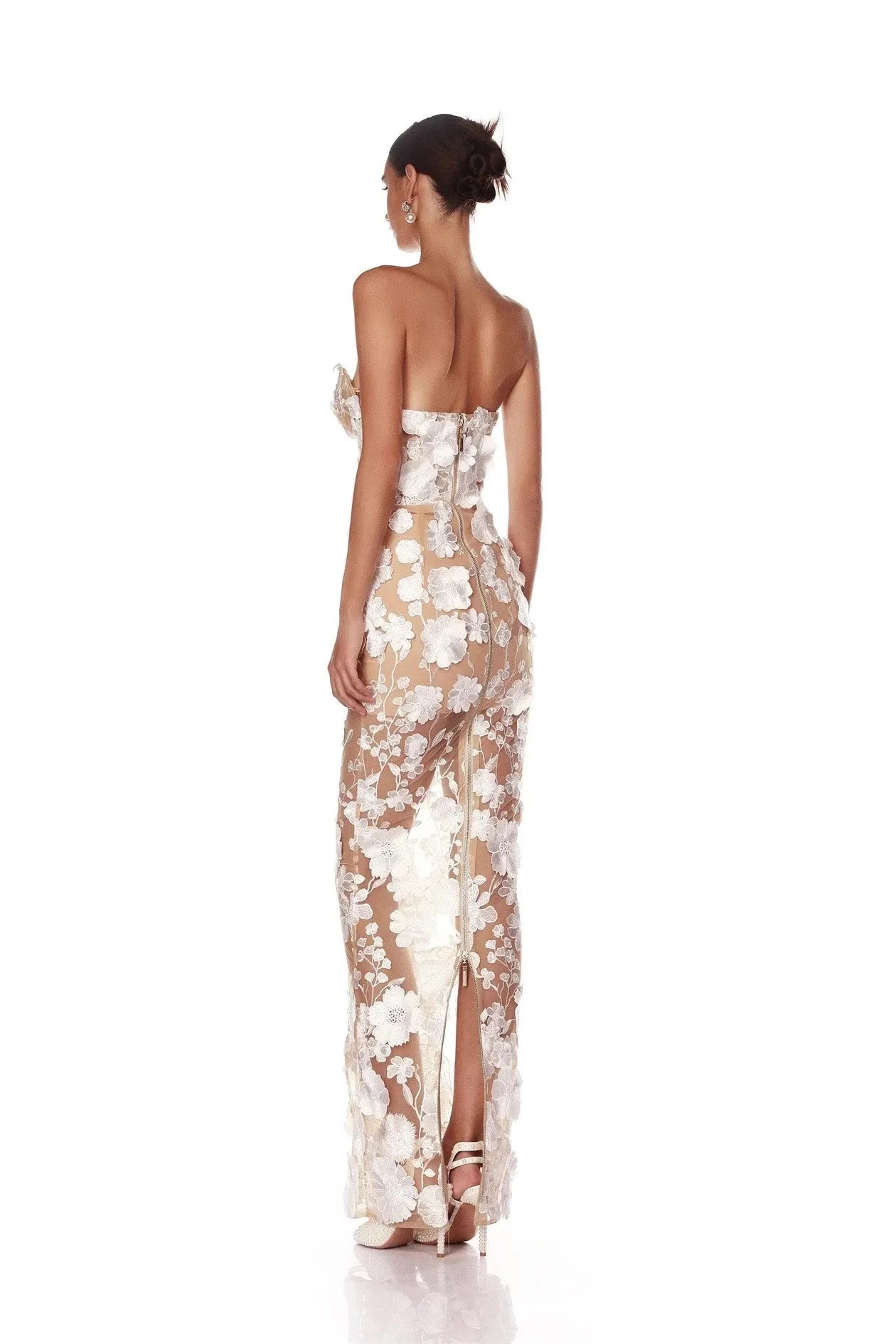 Luxurious 3D Flowers Chest Wrapping Dresses Spring Women High Waist Zipper Knee Length Dress Female Sleeveless Backless Dress