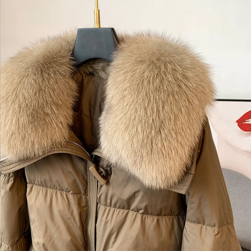 New Winter Warm Goose Down Jackets Removable Fur Collar Puffer Jackets Women Thick Female Streetwear White Duck Down Jacket Coat