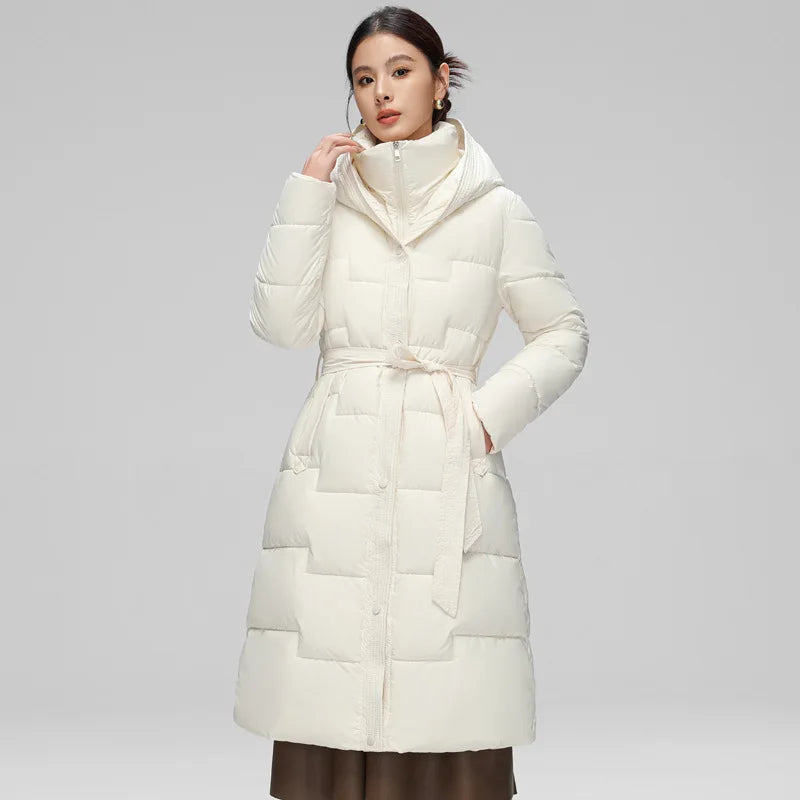 Winter Fashion Casual Windproof Down Coats Women Medium Long Styles Cotton Padded Jacket White Duck Down Puffer Hoodies Jackets