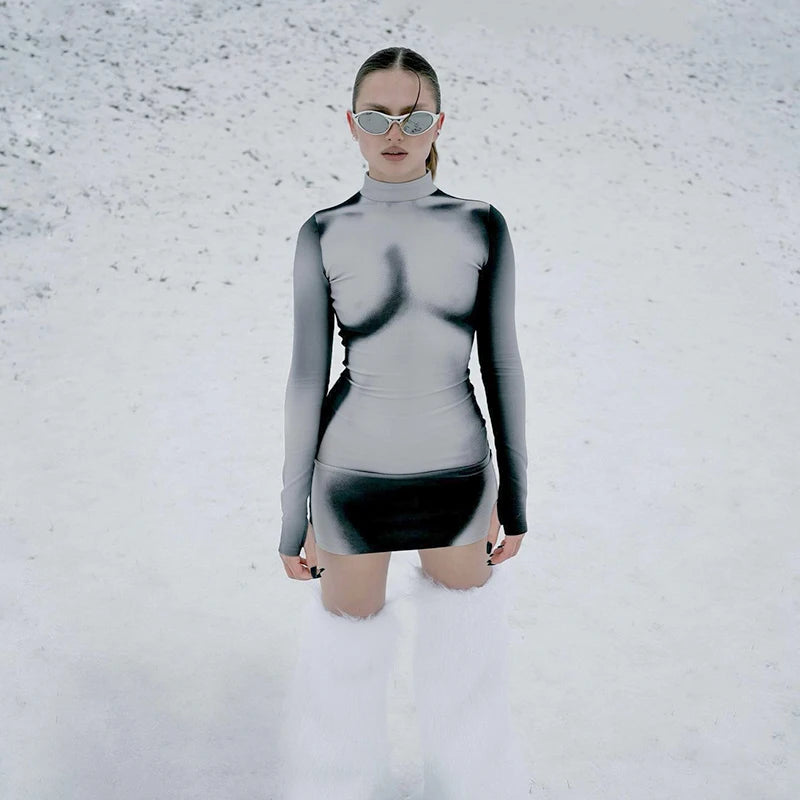 Fashion Women Dresses Clothes 2024 New Casual Print Long Sleeve Mini Dress Outfits for Women Club Party Sexy Bodycon Dress