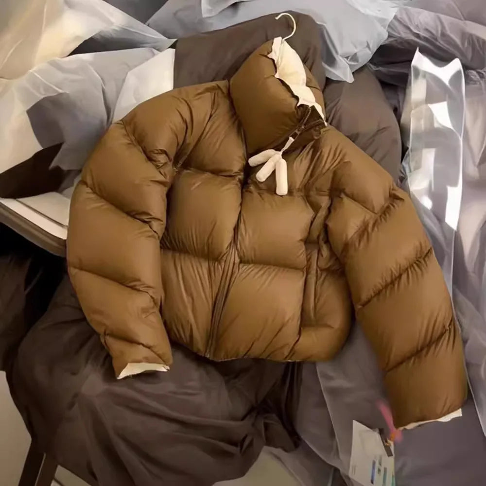 Winter Women Warm Down Jacket Stand Collar Windproof Short Jacket Thicken Fashion 90 White Duck Down Loose Parkas Coat Outwear