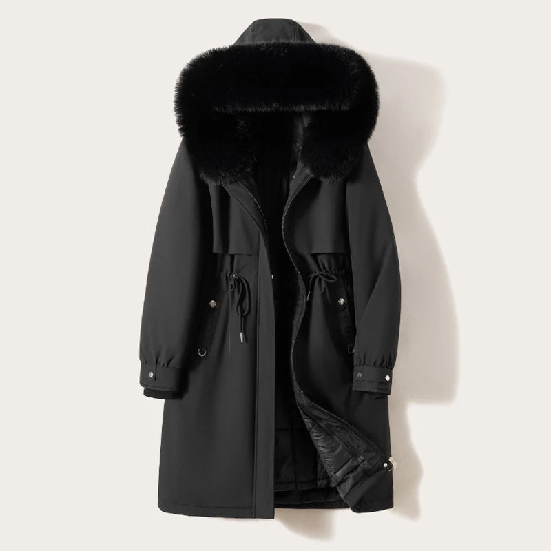 Winter Wool Liner Hooded Jacket Fur Collar Warm Thick Snow Wear Oversize Padded Parka Women Loose Long Coat Jacket Parka Clothes
