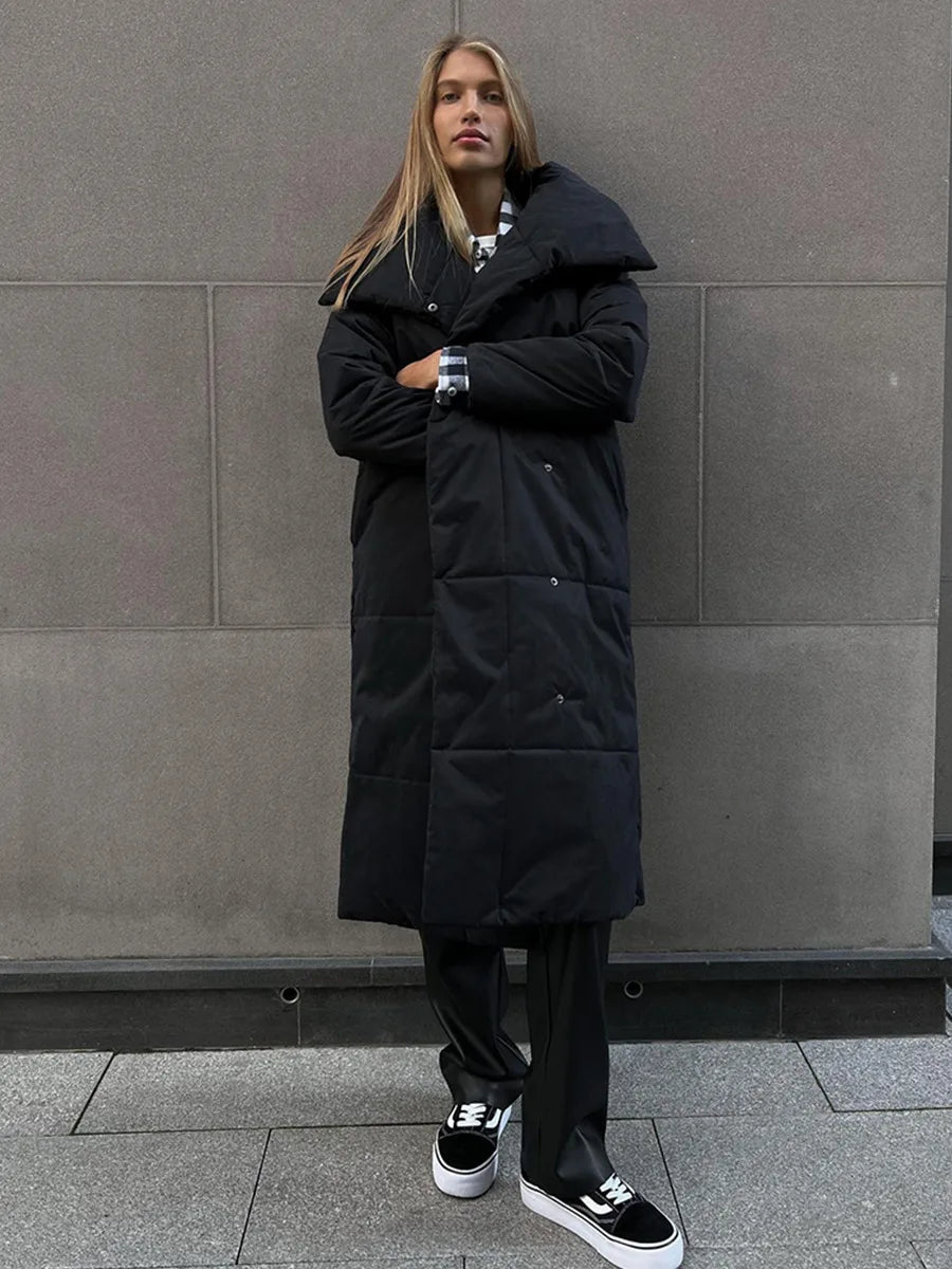Women's Casual Warm Windproof Cotton Coats Long Cotton Jacket Autumn Winter Women's Fashion Street Style Trendy Down Jackets