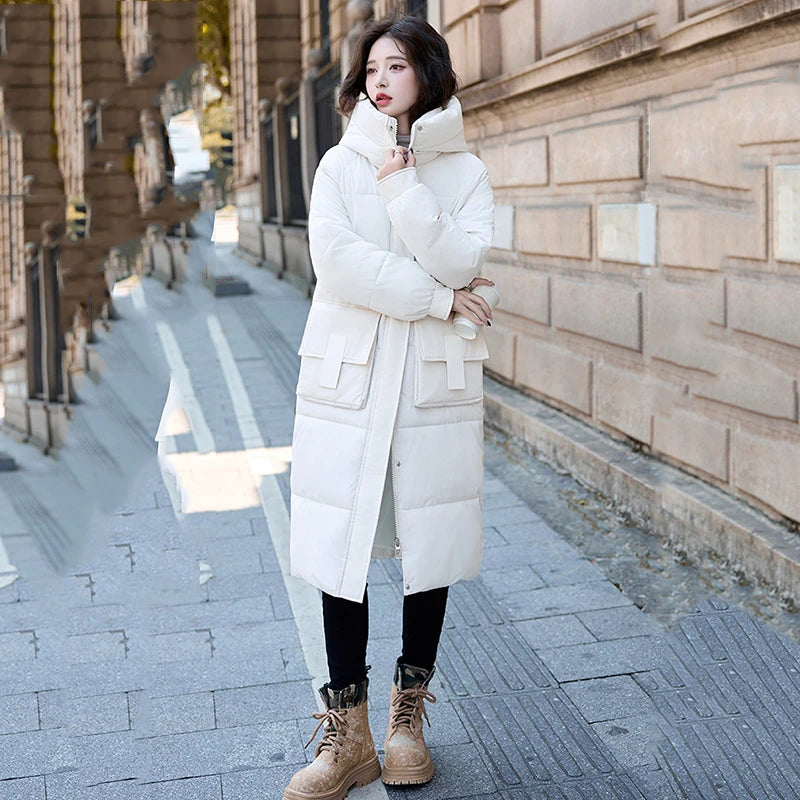 Female Hooded Cotton Down Jackets Fluff Clothing Outerwear Long Winter Maxi Long Women Coat Casual Loose Overcoat Jacket Parka