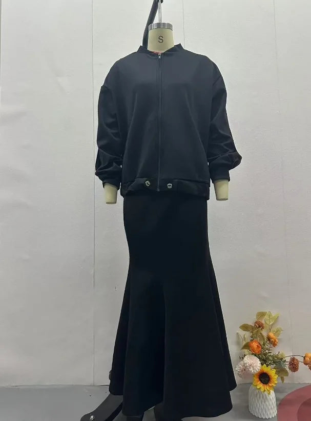 Spring Autumn Casual Two-Piece Set Women Jacket Slim Fit Fish Tail Wrapped Skirt Minimalist Retro Elegant High Waist Skirt Suit