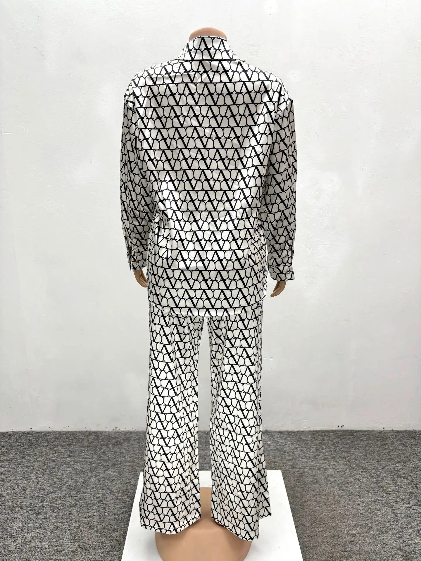 Spring Fashion Printing Two Piece Set Spring Women Long Sleeves Lapel Shirt+High Waist Loose Wide Leg Pants Autumn Female Outfit