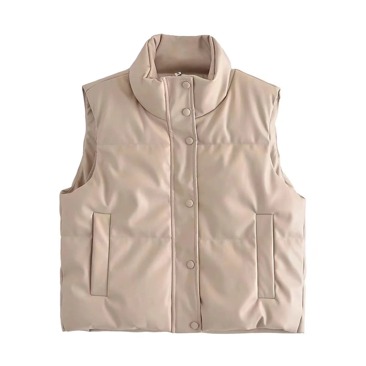 Spring Autumn Leather Vest Women Female Sleeveless Waterproof Jacket Women Puffy Down Waistcoat PU Puffer O-neck Vest Winter